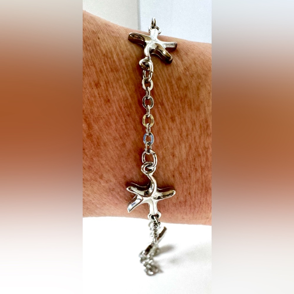 Ocean Starfish Charm Silver-tone Link Bracelet #1532